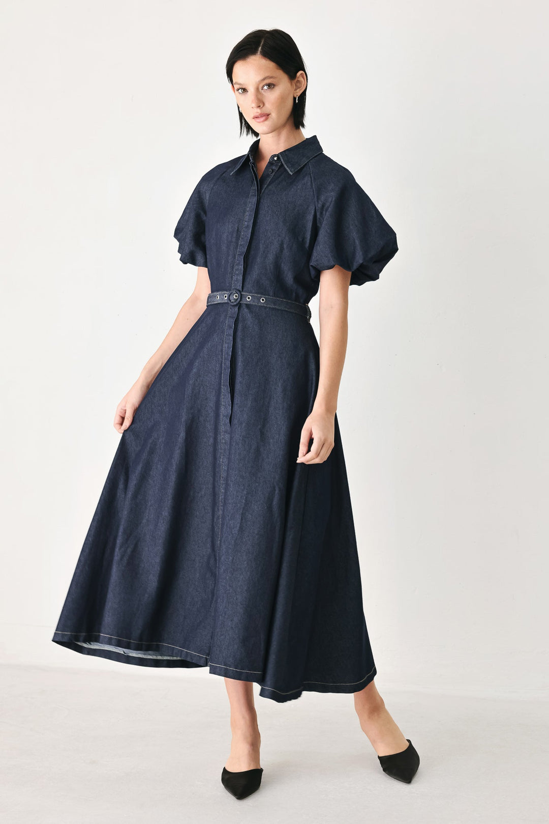 Midnight in Manhattan Denim Midi Dress from KADOU Boutique