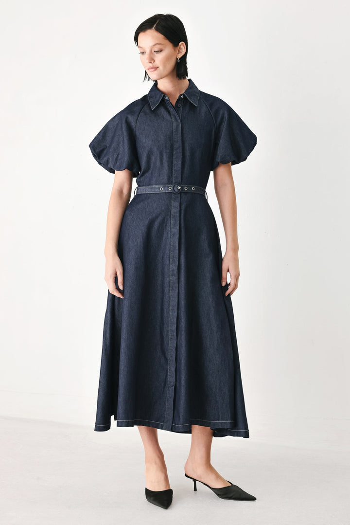 Midnight in Manhattan Denim Midi Dress from KADOU Boutique