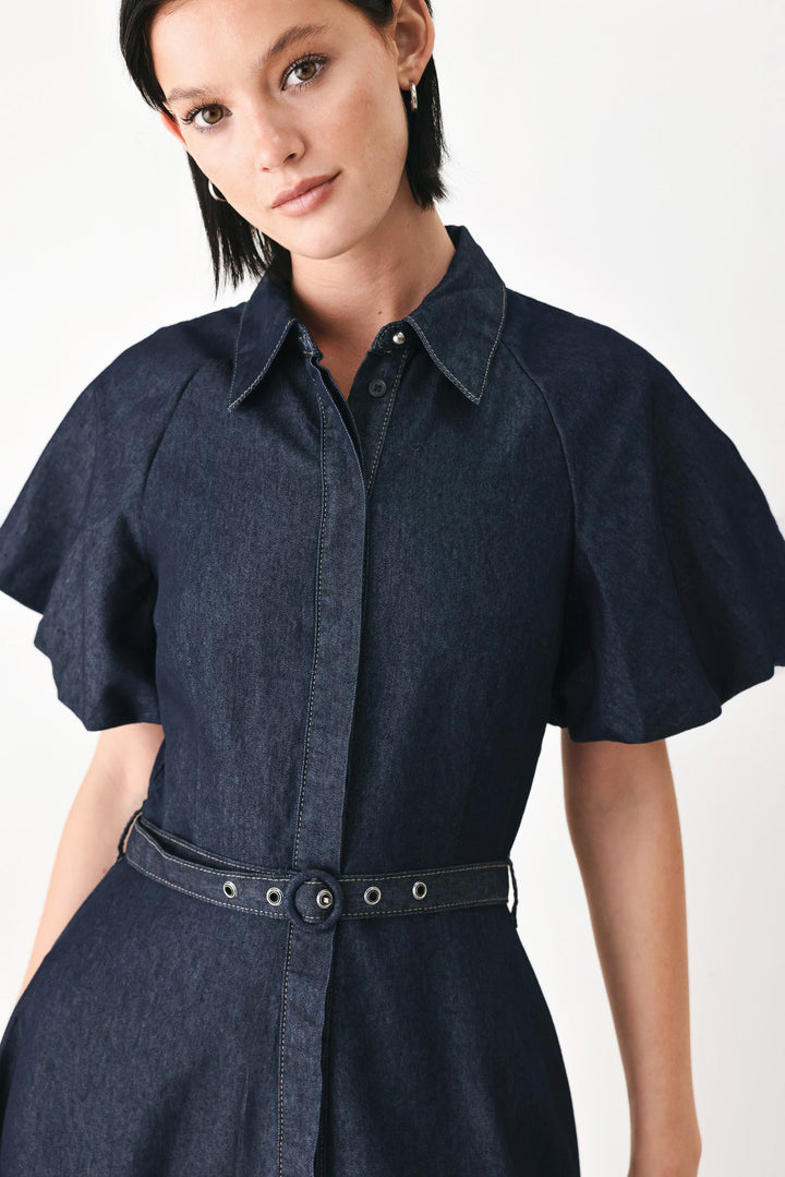 Midnight in Manhattan Denim Midi Dress from KADOU Boutique