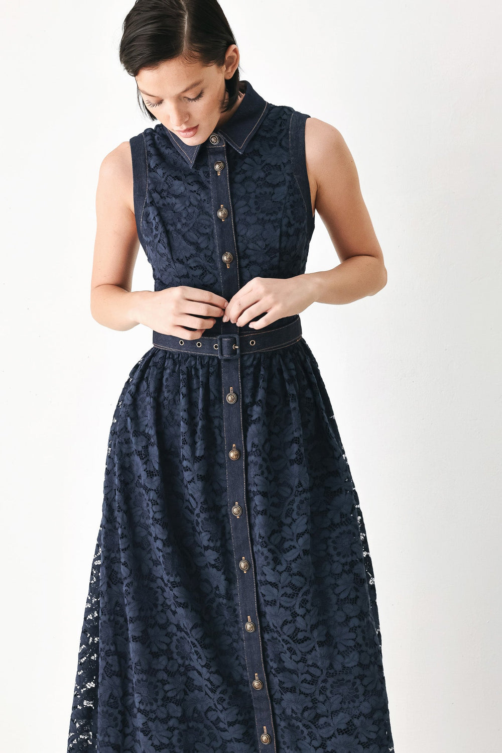 Evening Lace Chapter Woven Midi Dress from KADOU Boutique