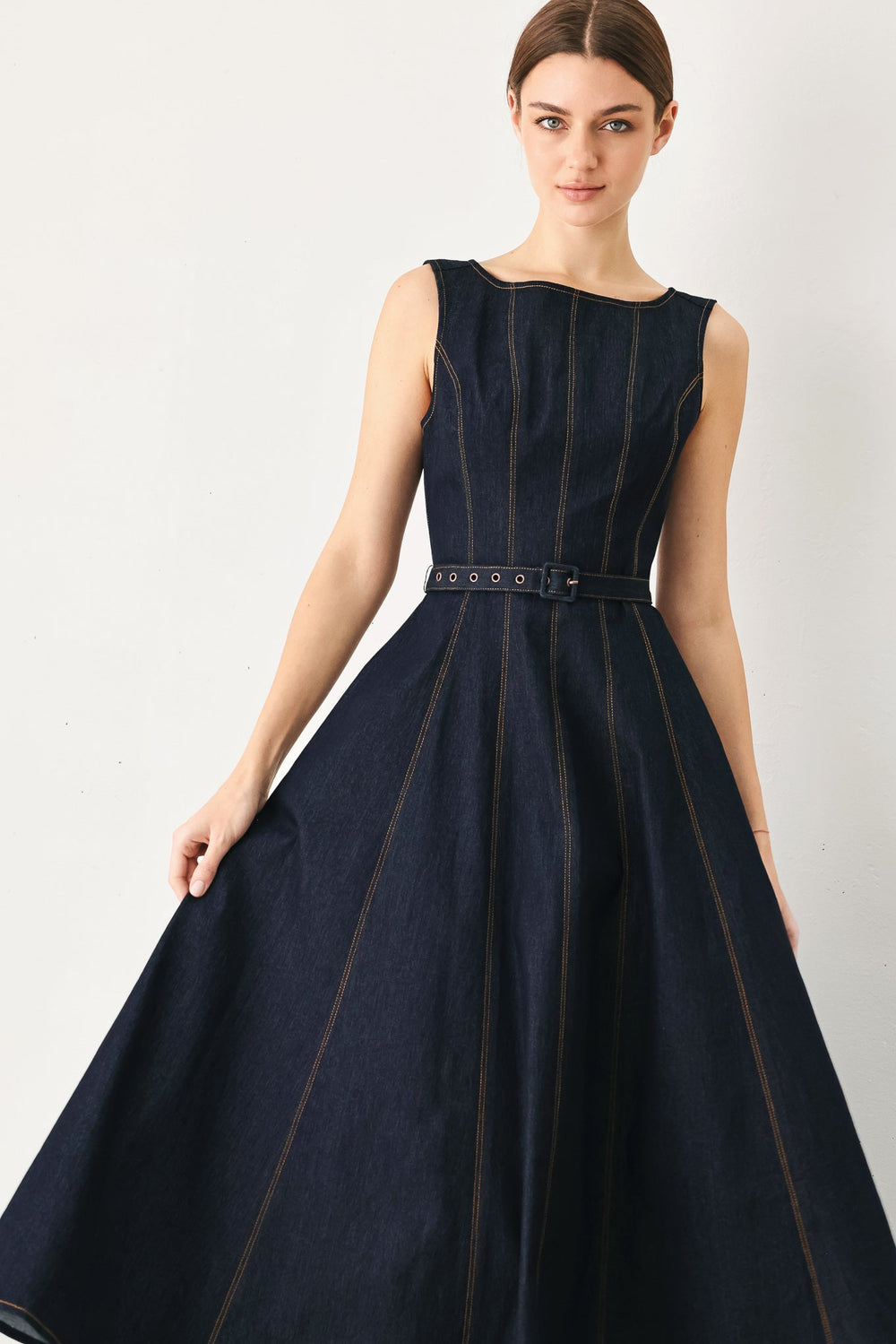 Tailored Stitch Denim Midi Dress from KADOU Boutique