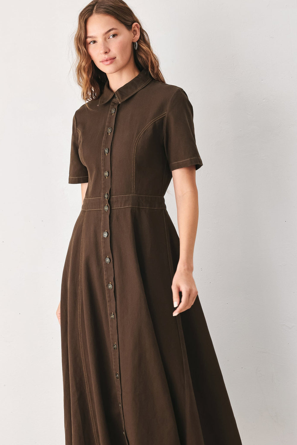 Bark Brown Vintage Woven Midi Dress from KADOU Boutique