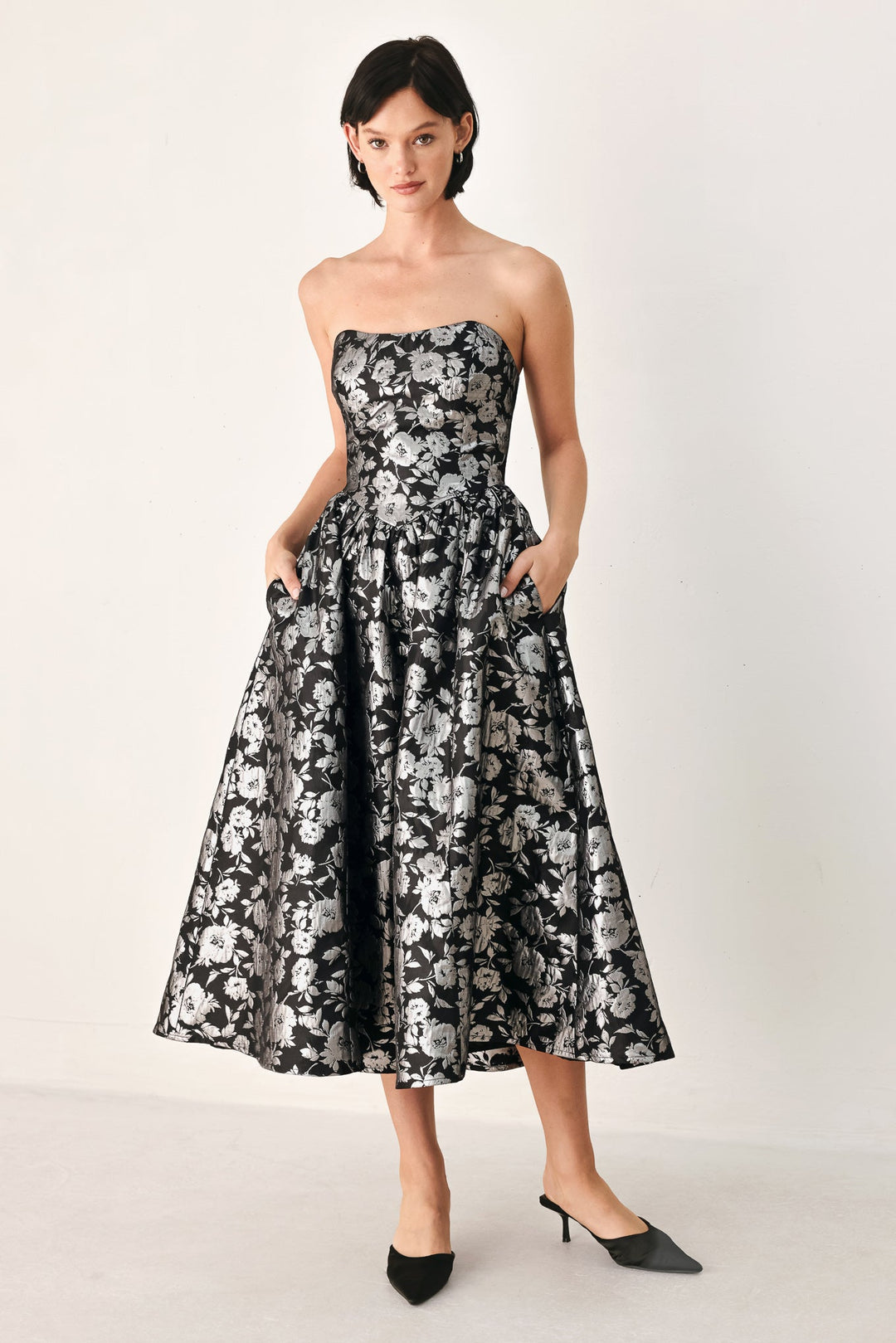 Midnight Sparkle Sweetheart Midi Dress from KADOU Boutique