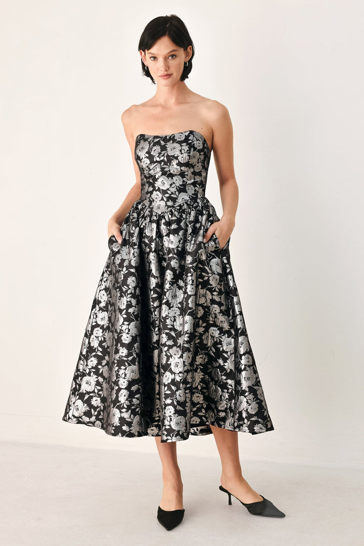 Midnight Sparkle Sweetheart Midi Dress from KADOU Boutique