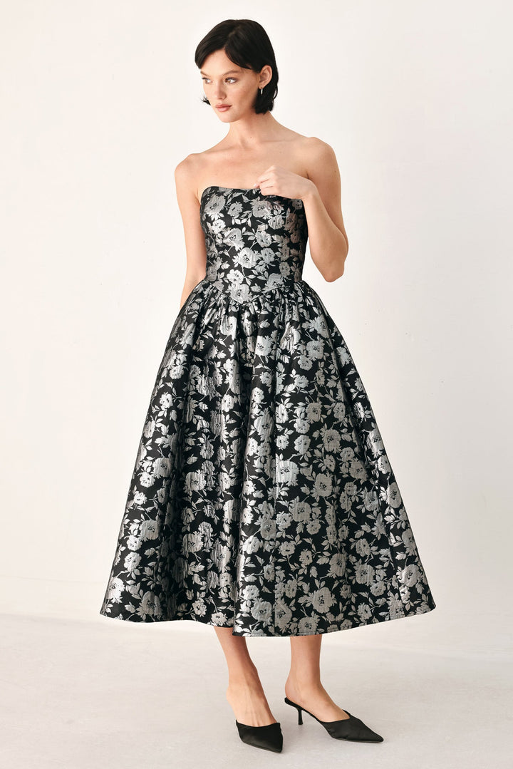 Midnight Sparkle Sweetheart Midi Dress from KADOU Boutique