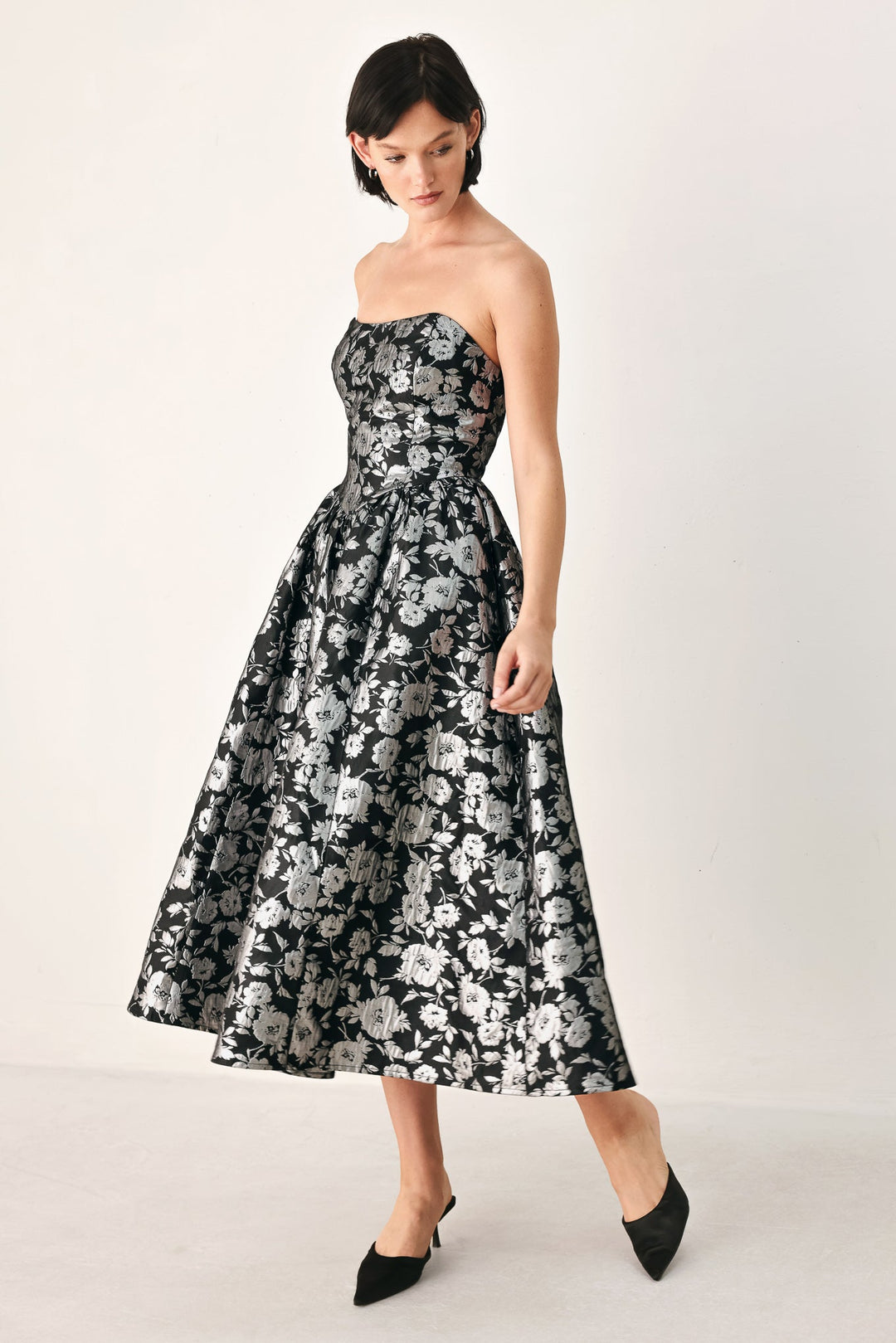 Midnight Sparkle Sweetheart Midi Dress from KADOU Boutique