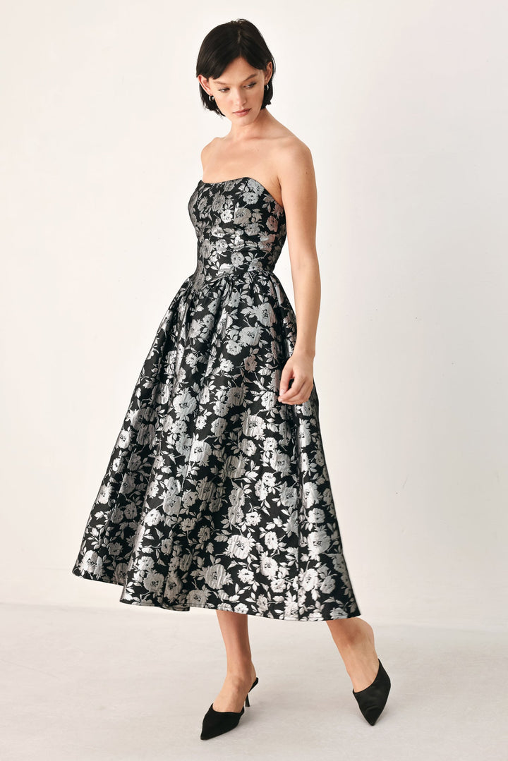 Midnight Sparkle Sweetheart Midi Dress from KADOU Boutique