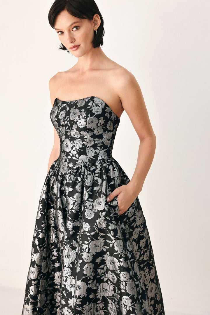 Midnight Sparkle Sweetheart Midi Dress from KADOU Boutique