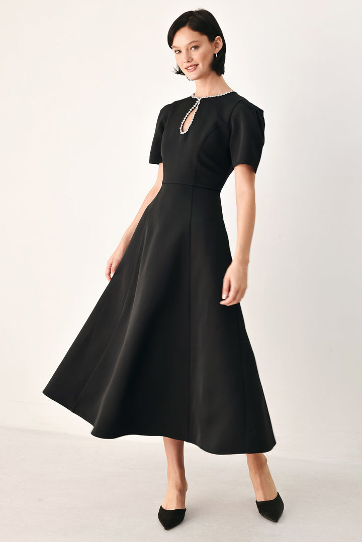 After Dark Elegance Jeweled Midi Dress from KADOU Boutique