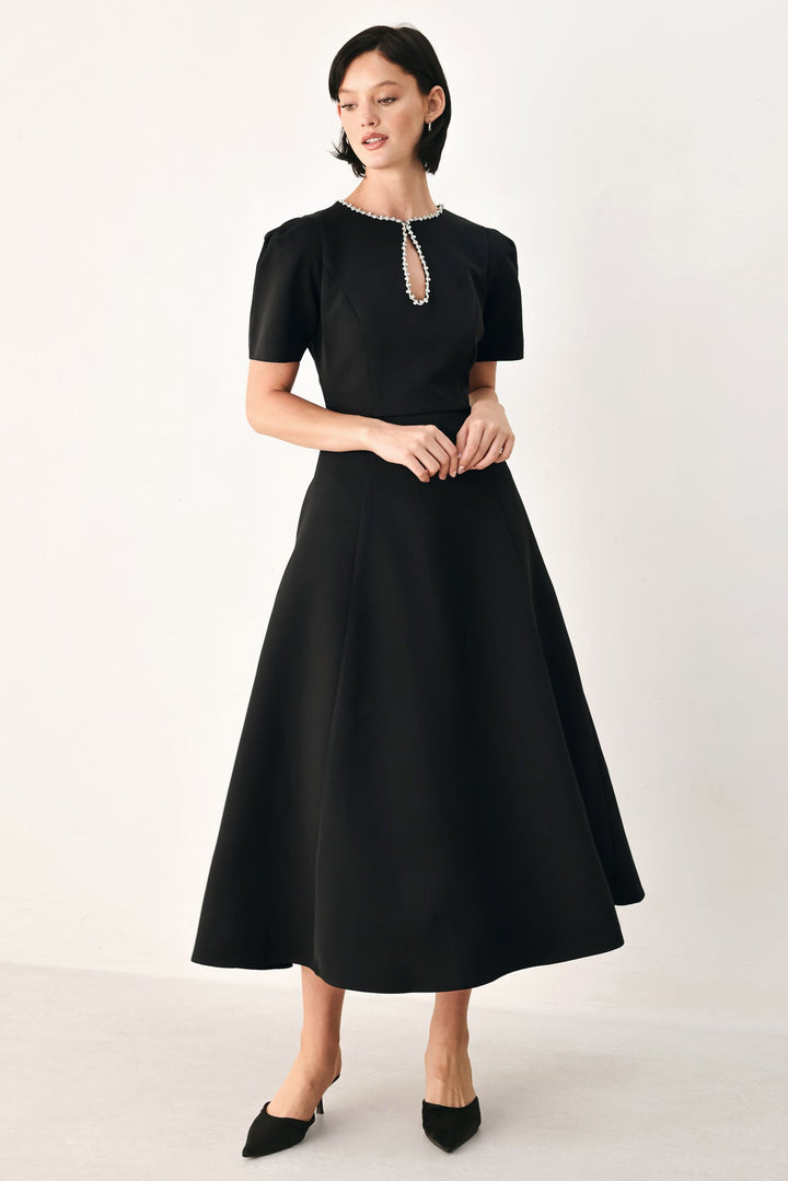 After Dark Elegance Jeweled Midi Dress from KADOU Boutique
