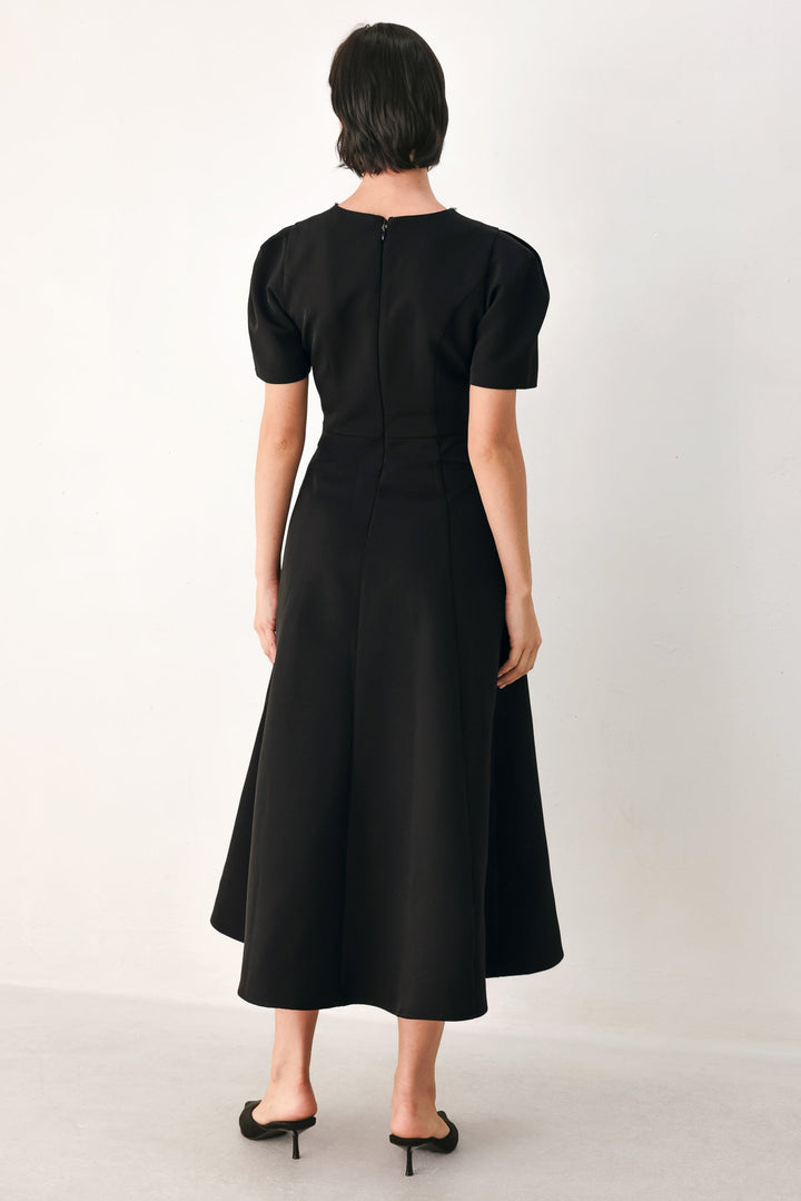 AFTER DARK ELEGANCE JEWELED MIDI DRESS