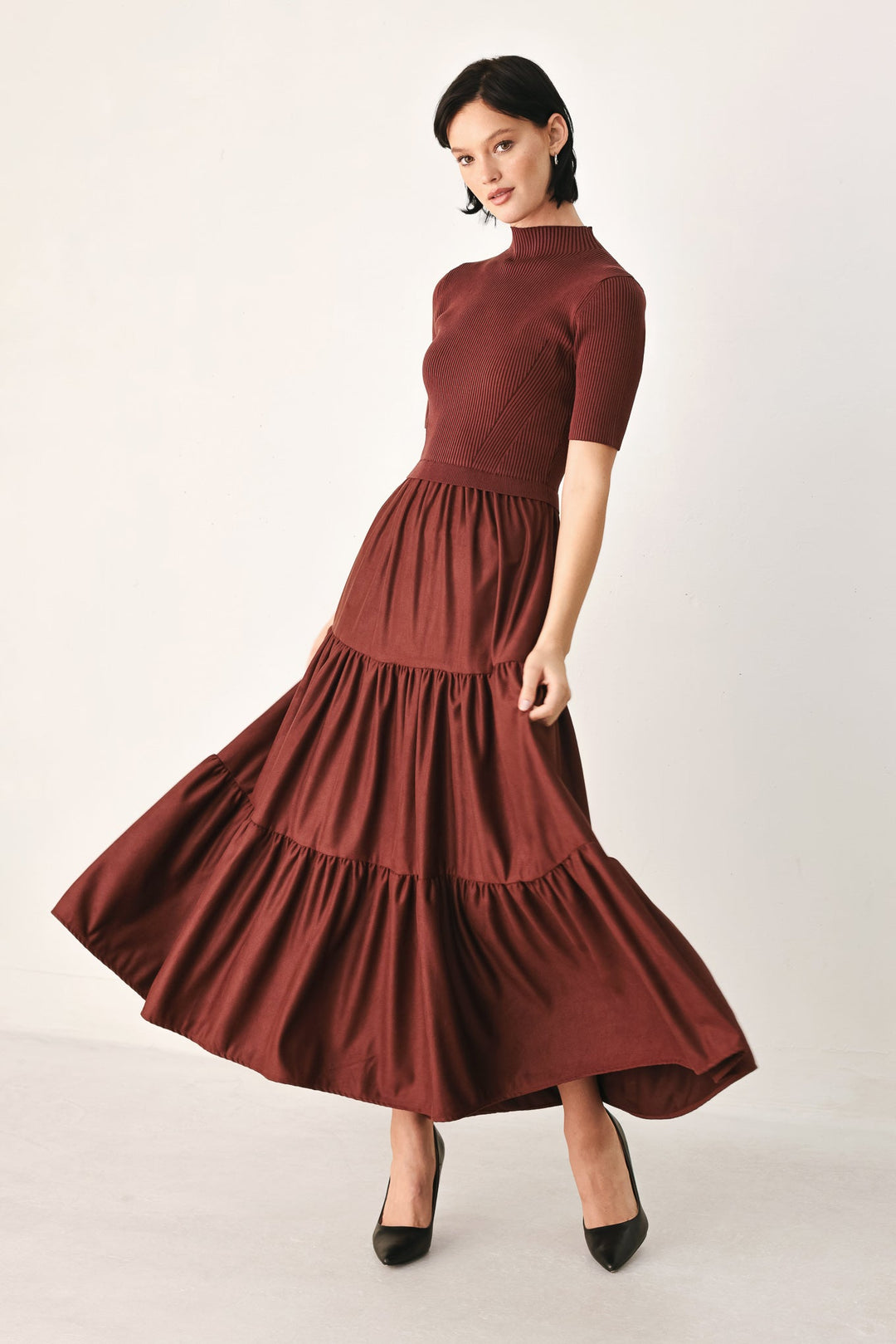 Autumn Love Story Tiered Midi Dress from KADOU Boutique