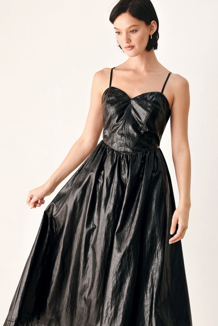 Dressed to Thrill Faux Leather Midi Dress from KADOU Boutique