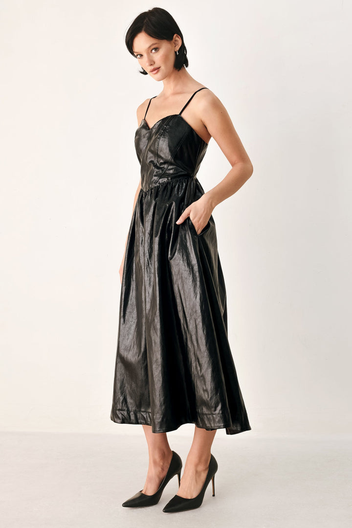 Dressed to Thrill Faux Leather Midi Dress from KADOU Boutique