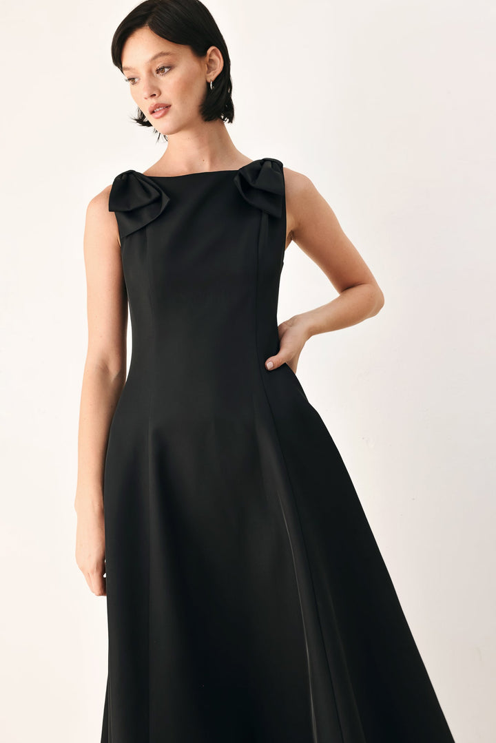 Tied to Tonight Bow Shoulder Midi Dress from KADOU Boutique