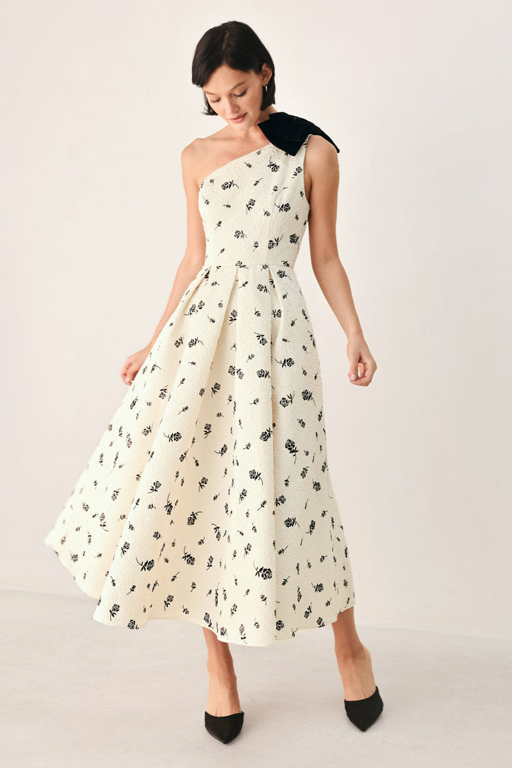 Perfectly Poised One Shoulder Bow Midi Dress from KADOU Boutique