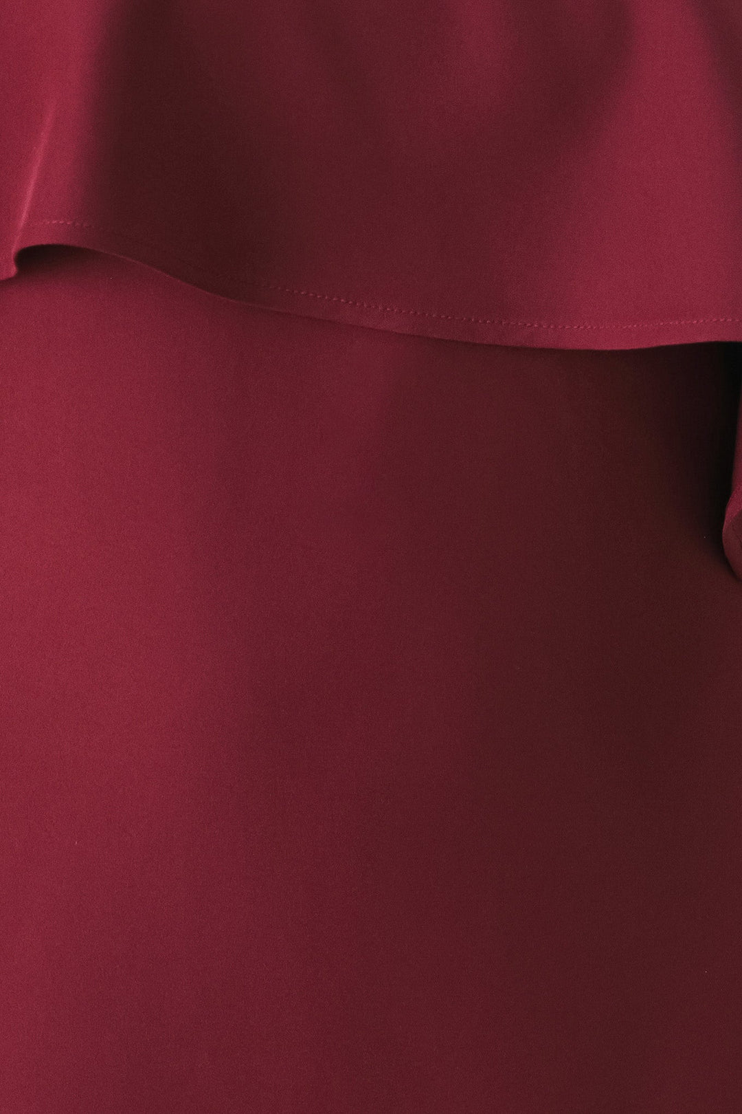 WINE CASCADE BURGUNDY ONE-SHOULDER RUFFLE MIDI DRESS