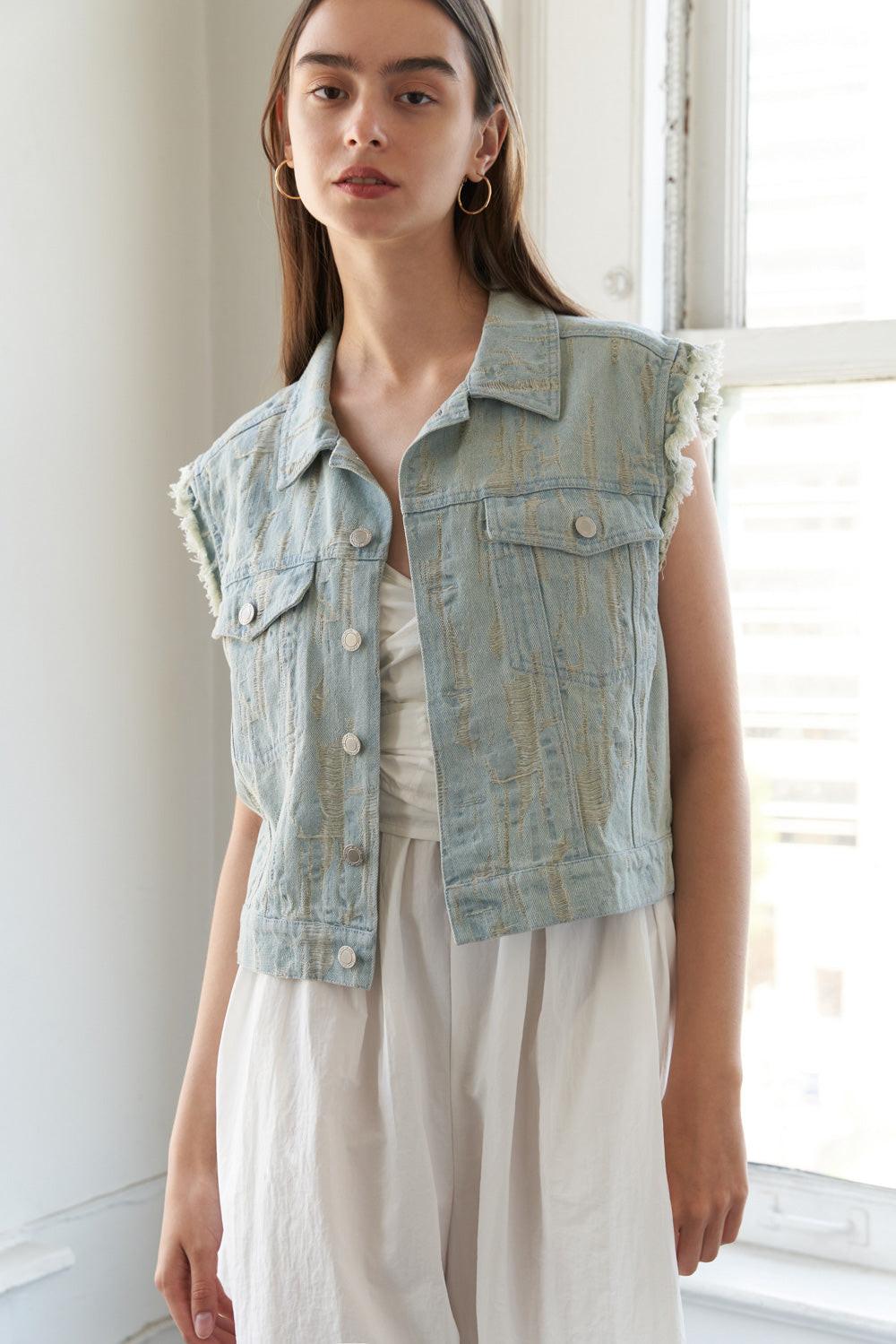 Blessed Lift Denim Vest from KADOU Boutique