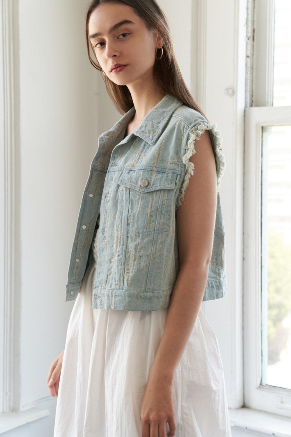 Blessed Lift Denim Vest from KADOU Boutique