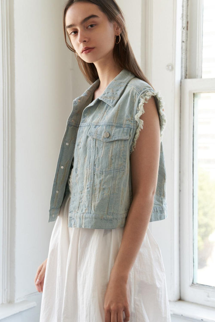 Blessed Lift Denim Vest from KADOU Boutique