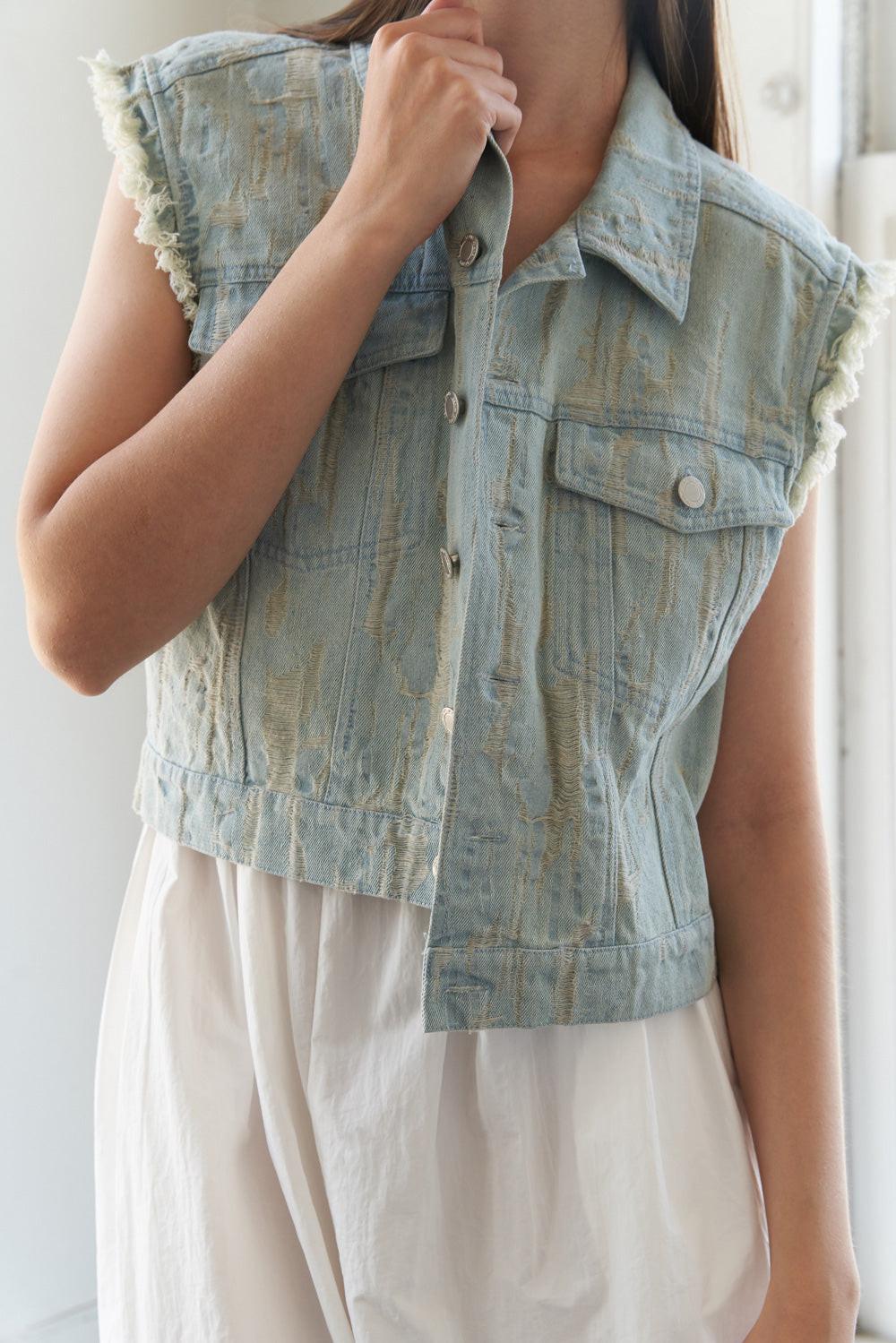 Blessed Lift Denim Vest from KADOU Boutique