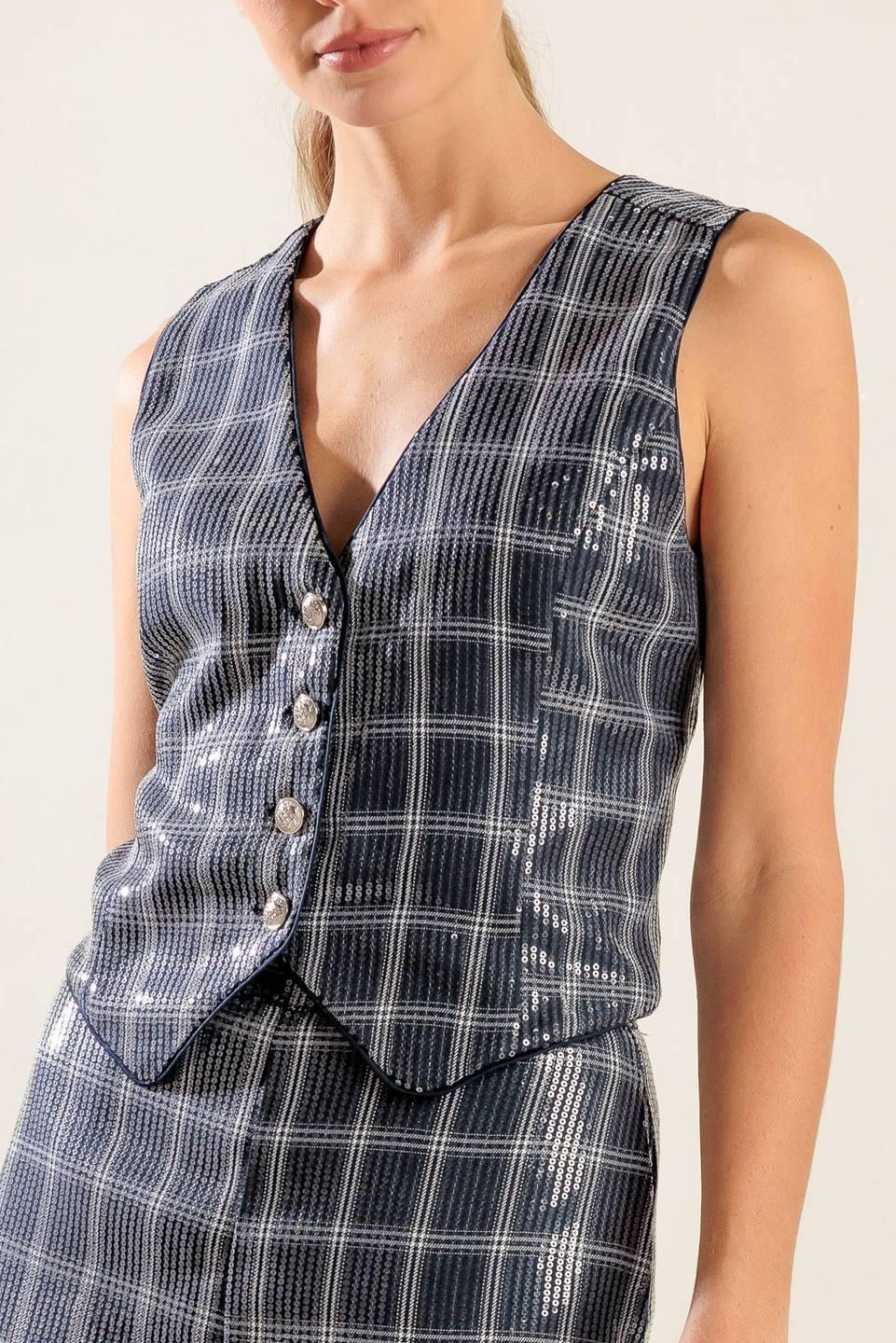 Traveling Far Navy Sequin Vest from KADOU Boutique
