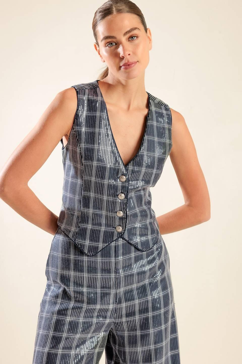 Traveling Far Navy Sequin Vest from KADOU Boutique