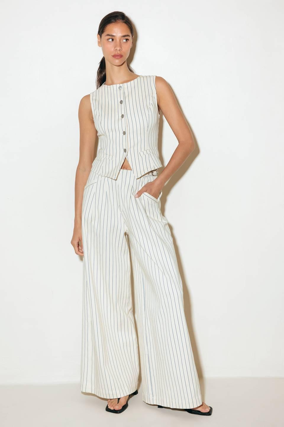 Coffee Run Striped Woven Vest from KADOU Boutique