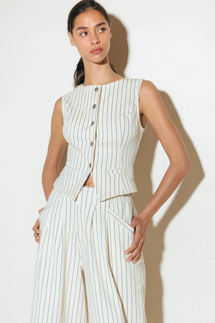 Coffee Run Striped Woven Vest from KADOU Boutique