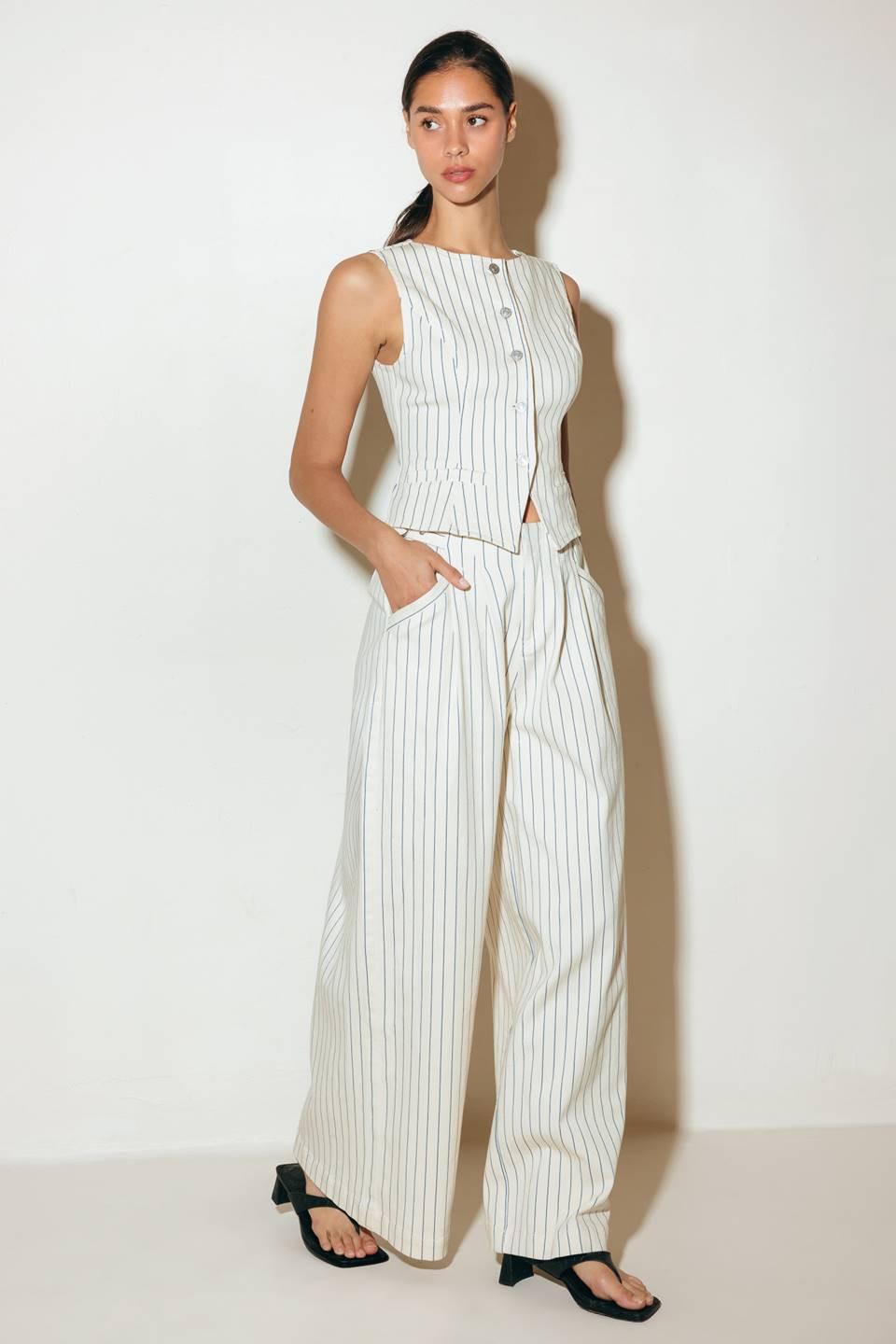 Coffee Run Striped Woven Vest from KADOU Boutique