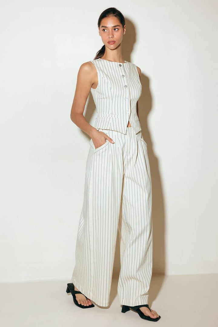 Coffee Run Striped Woven Vest from KADOU Boutique