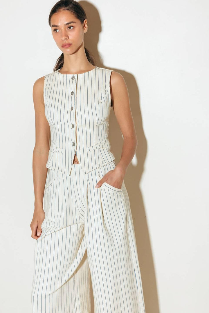 Coffee Run Striped Woven Vest from KADOU Boutique