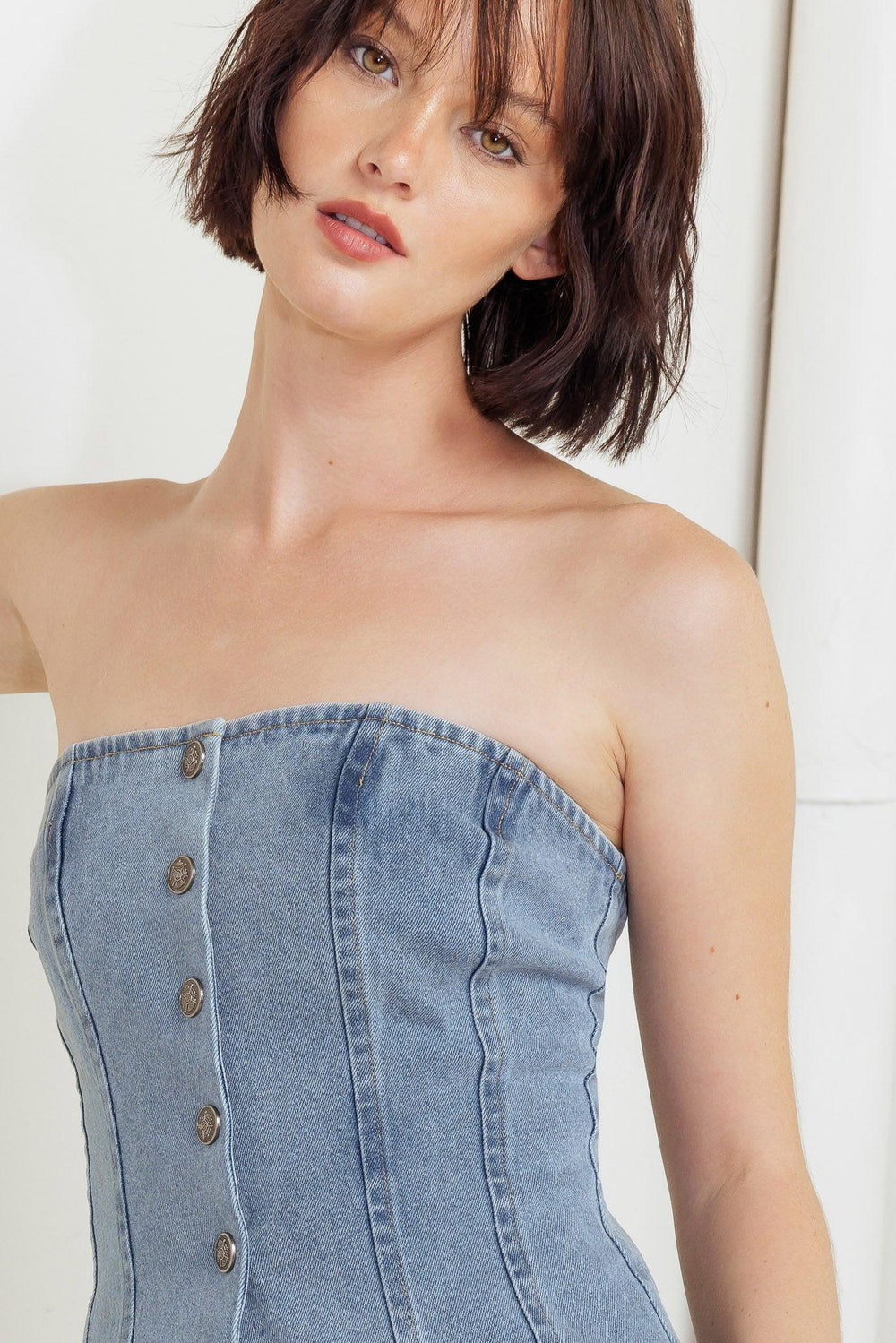Stitched Silhouette Denim Top from KADOU Boutique