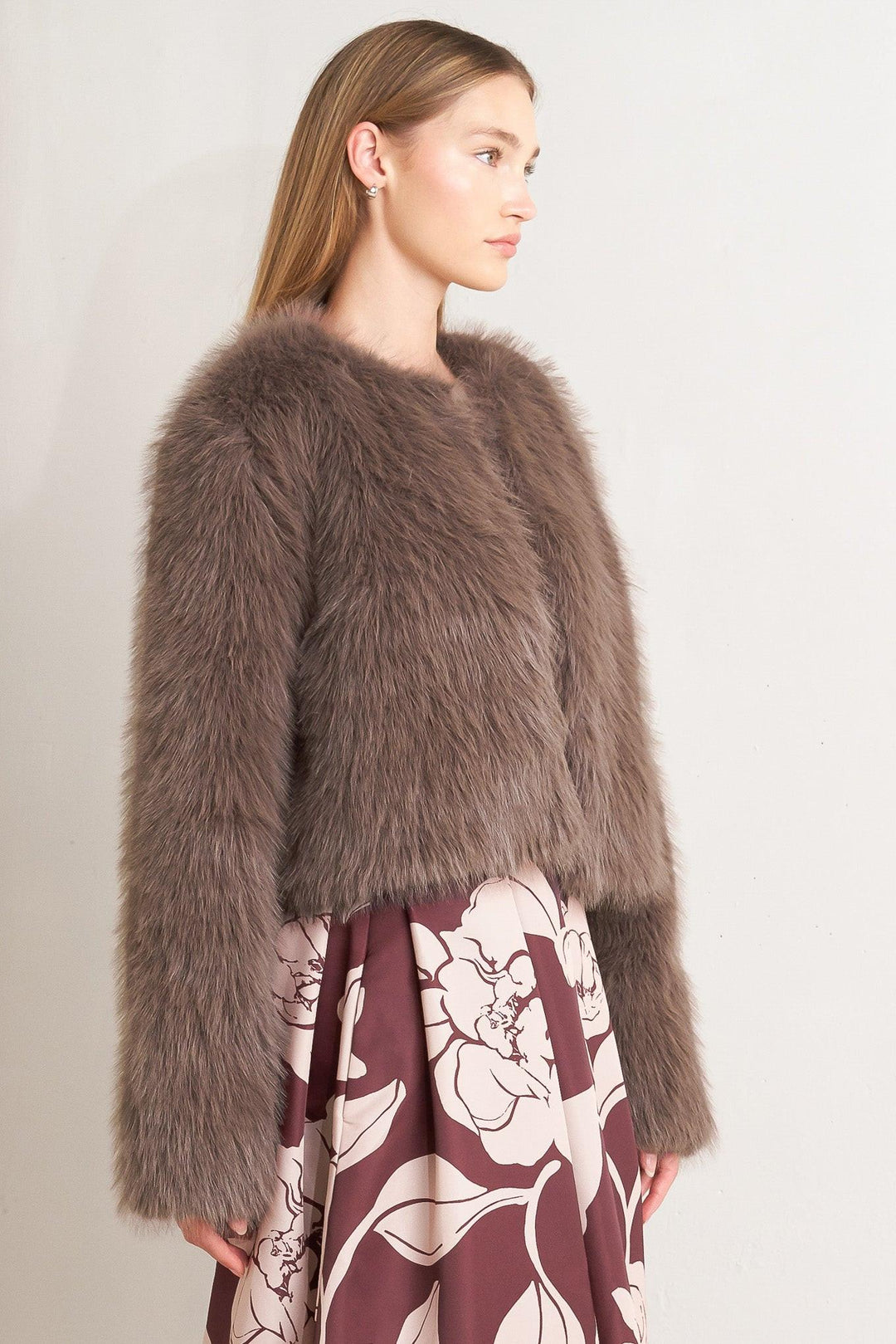Plush Escape Mocha/cream Faux Fur Cropped Jacket from KADOU Boutique