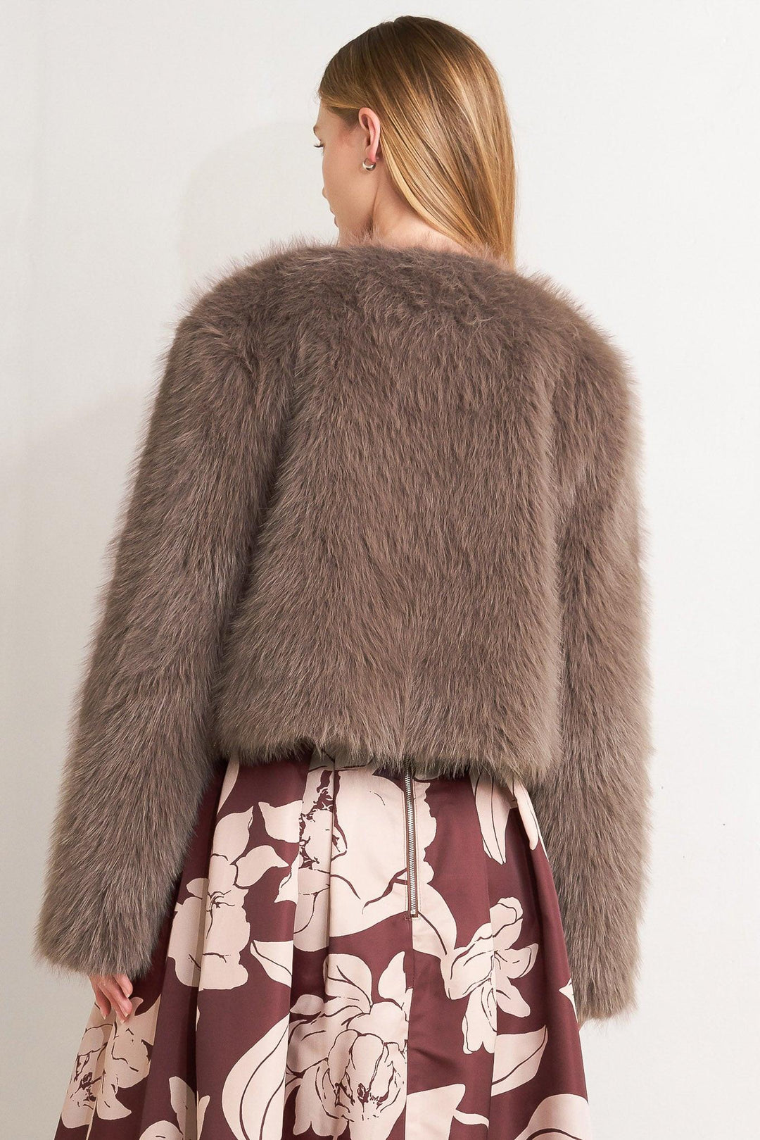 Plush Escape Mocha/cream Faux Fur Cropped Jacket from KADOU Boutique