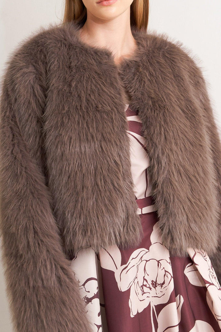 Plush Escape Mocha/cream Faux Fur Cropped Jacket from KADOU Boutique