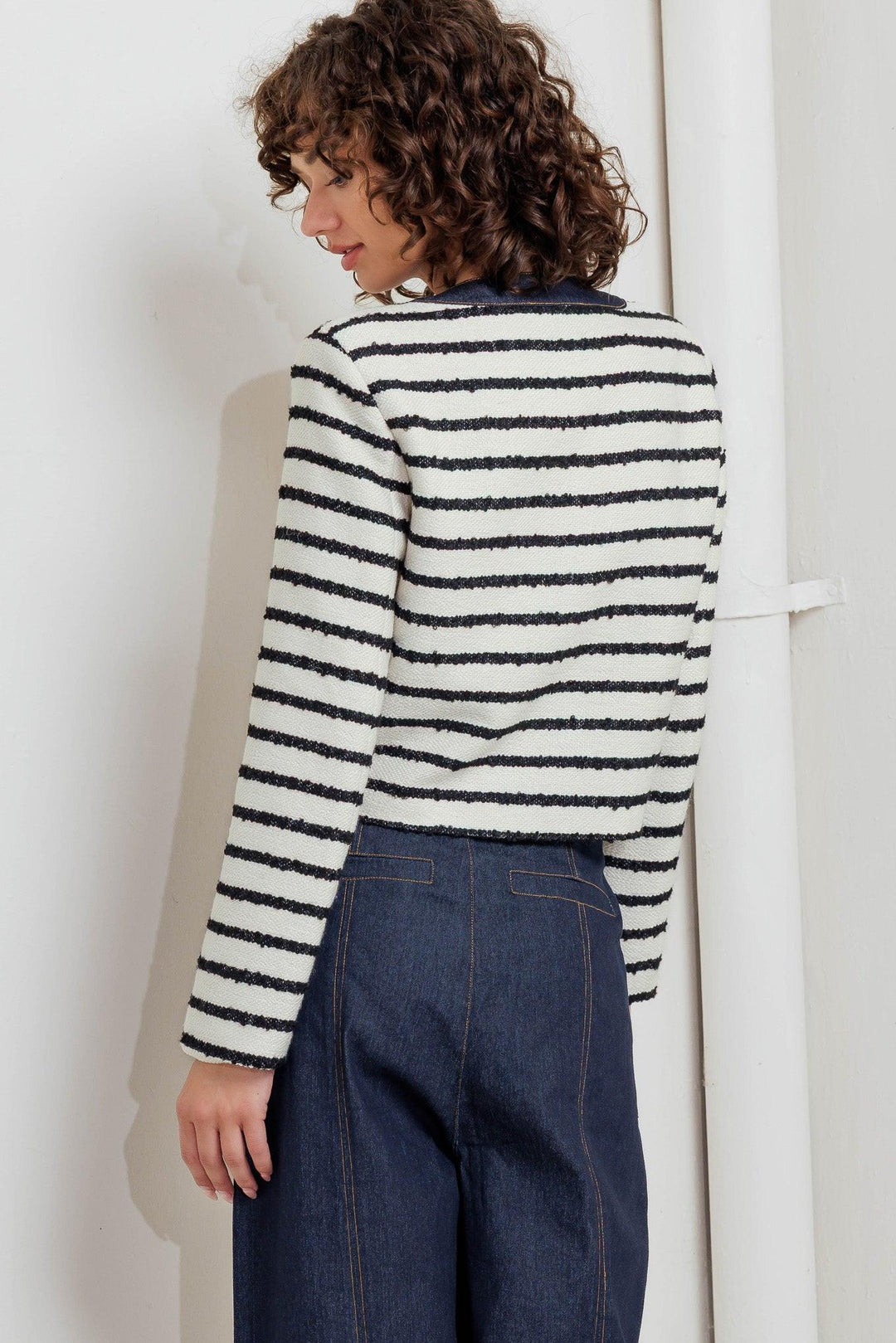 Bonjour Stripe Woven Crop Jacket from KADOU Boutique