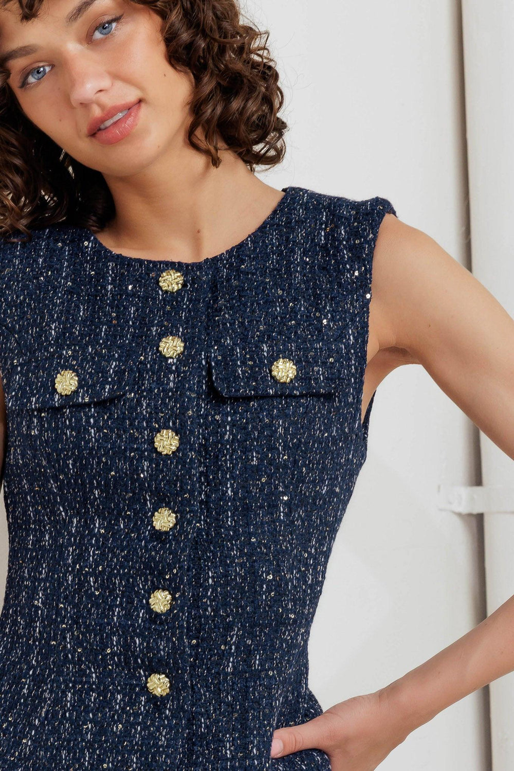 Parisian Tweed Navy Woven Tweed Vest from KADOU Boutique