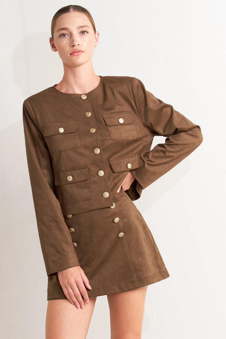 HERITAGE UTILITY FAUX SUEDE JACKET