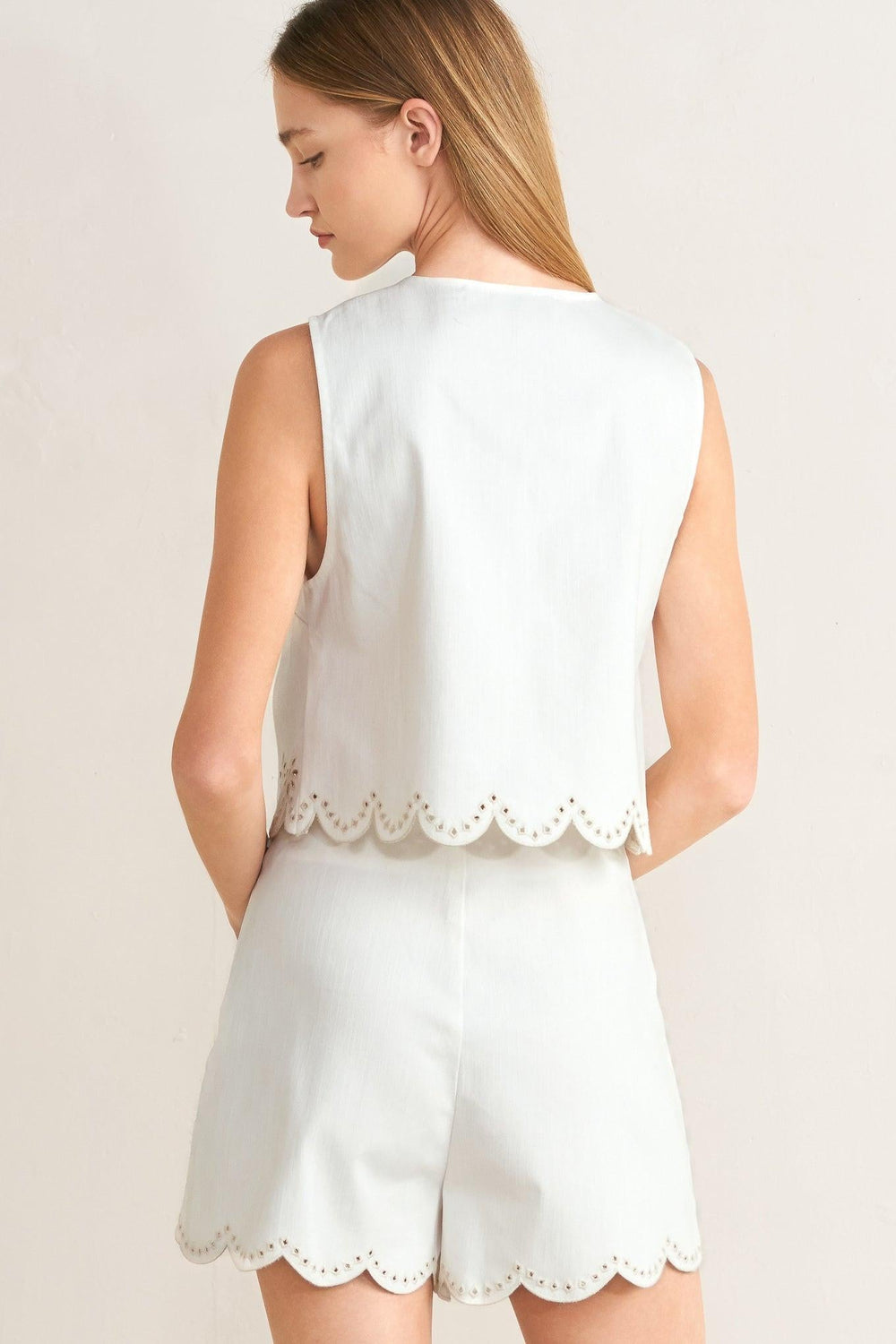 Seafoam Scallop Woven Vest from KADOU Boutique