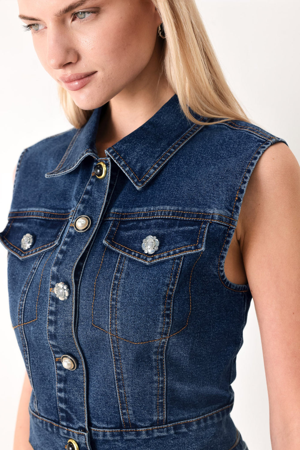Sweet Talker Denim Crop Vest from KADOU Boutique