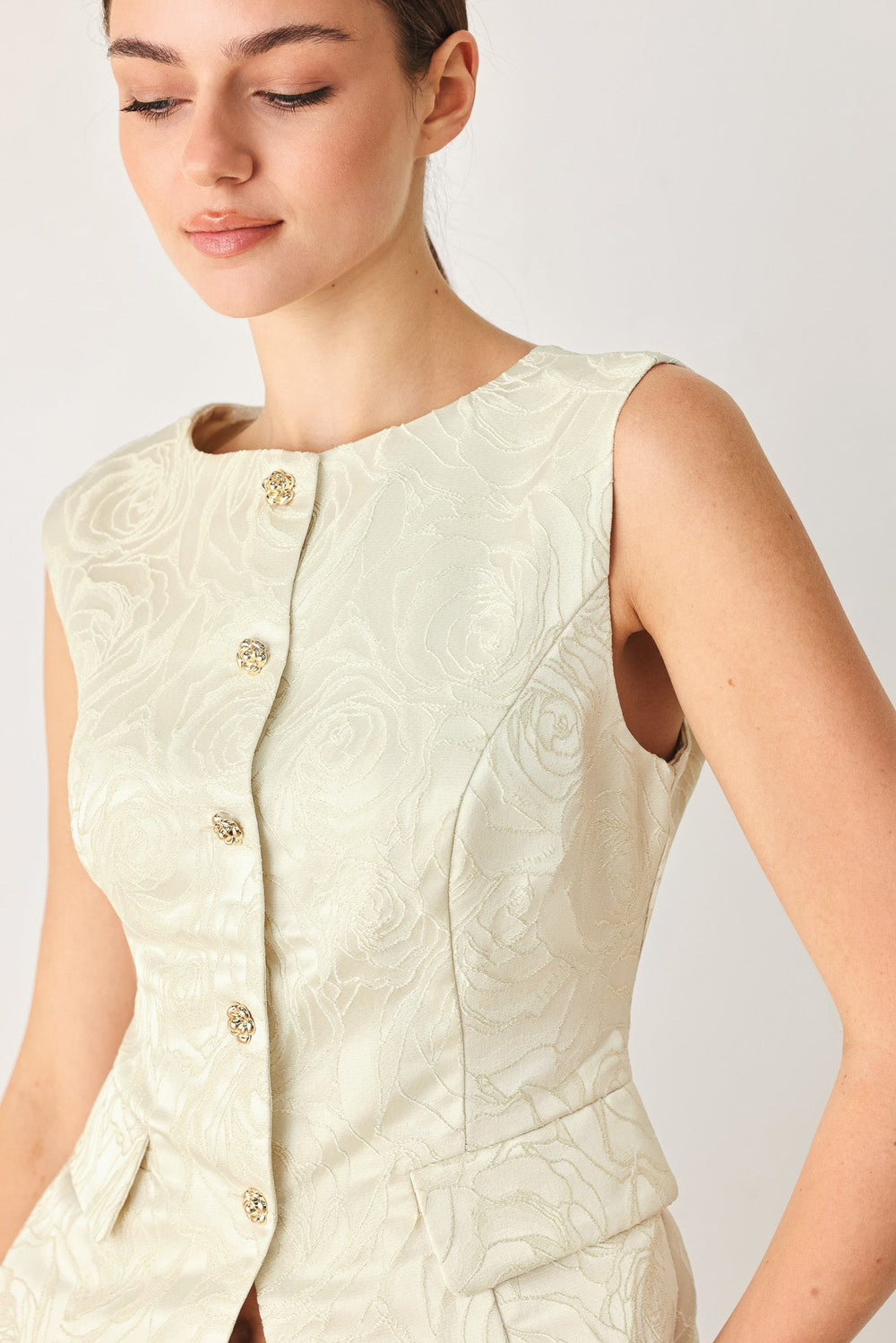 Marzipan Floral Woven Jacquard Vest from KADOU Boutique