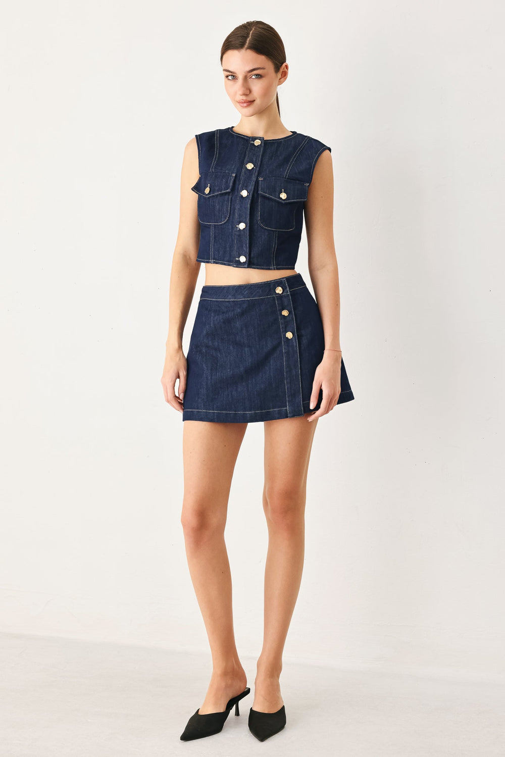Iconic Indigo Denim Crop Vest from KADOU Boutique
