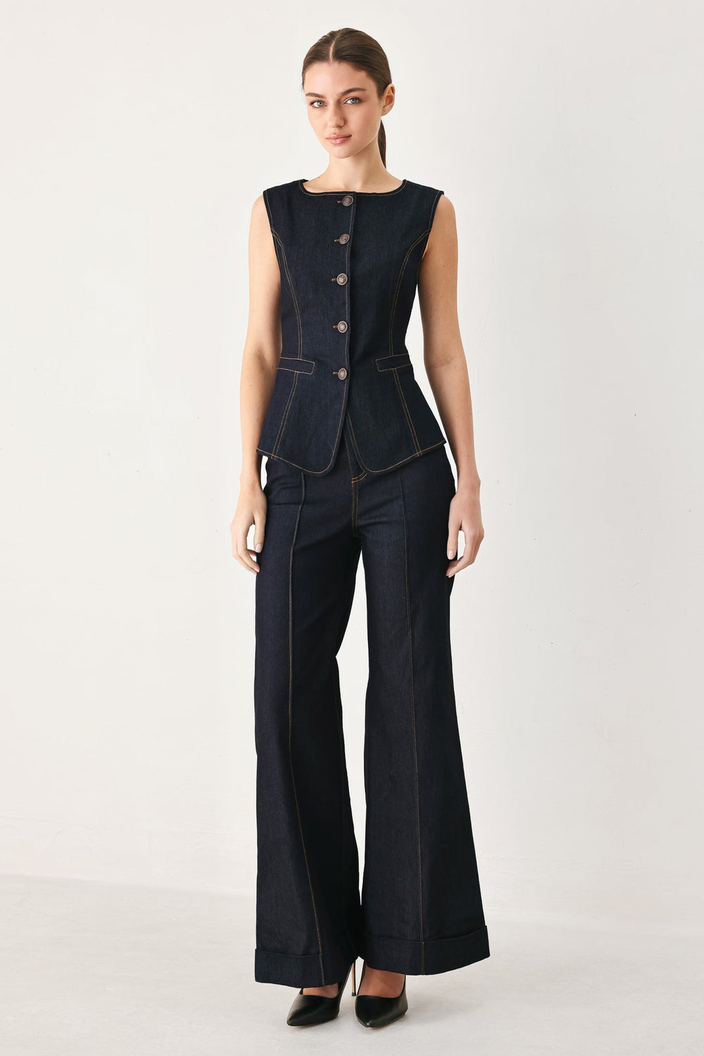 Contrast Stitch Denim Vest from KADOU Boutique