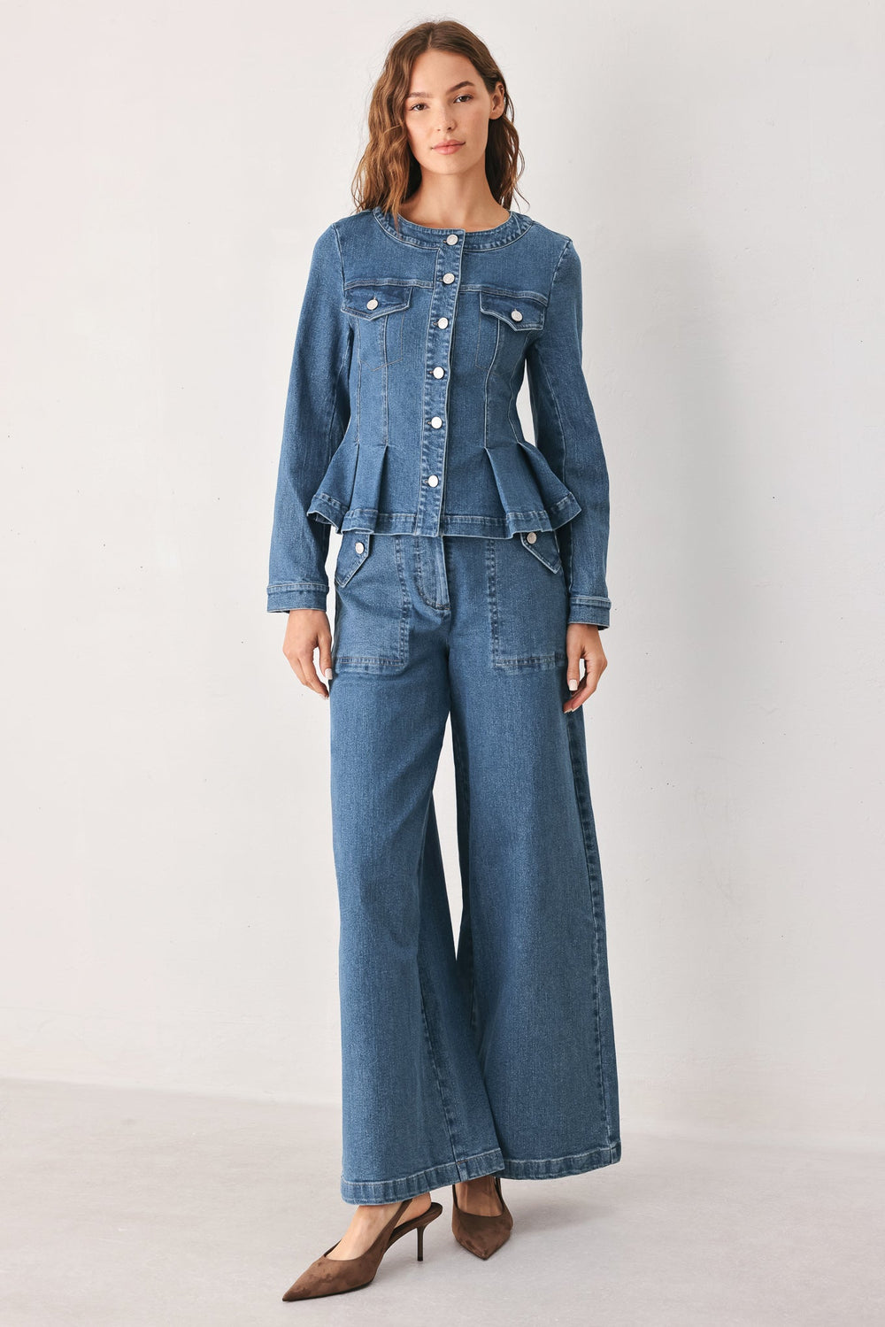 Briar Blue Flared Denim Jacket from KADOU Boutique