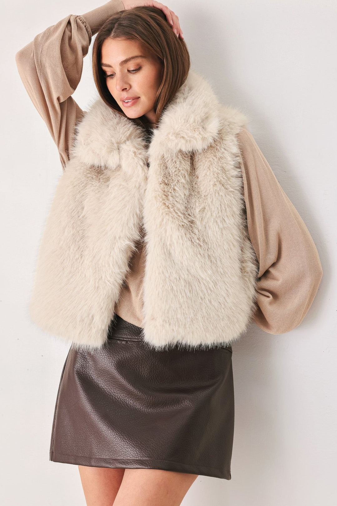 COCOA PLUSH CHOCOLATE BROWN FAUX FUR VEST