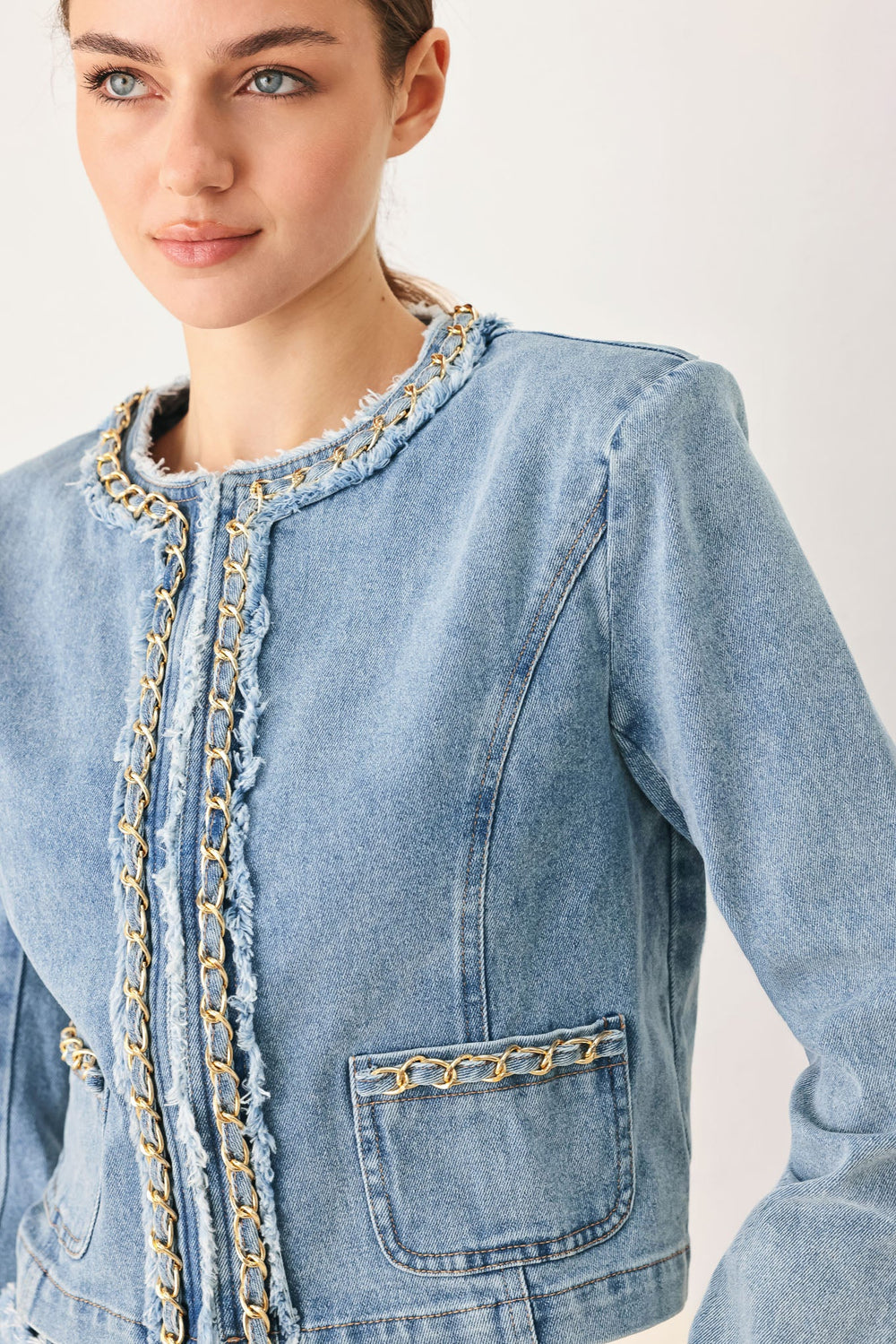 Skyward Linked Denim Crop Jacket from KADOU Boutique