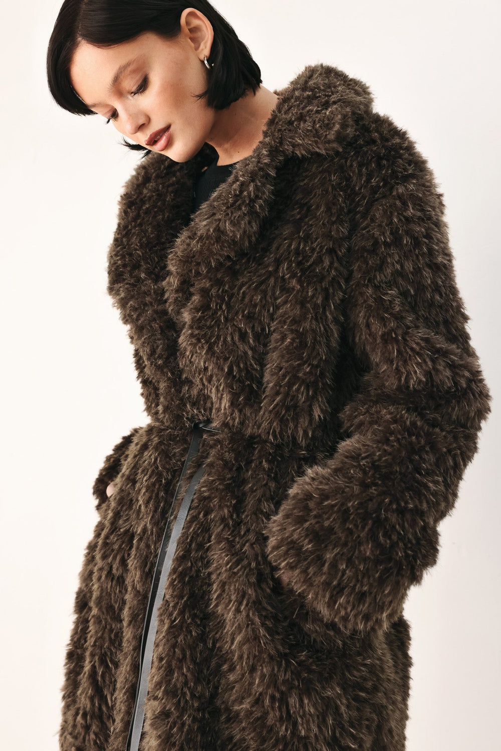Cozy in the City Belted Faux Fur Midi Coat from KADOU Boutique