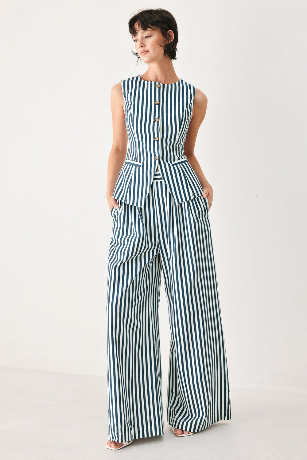 Portside Stripe Woven Vest from KADOU Boutique