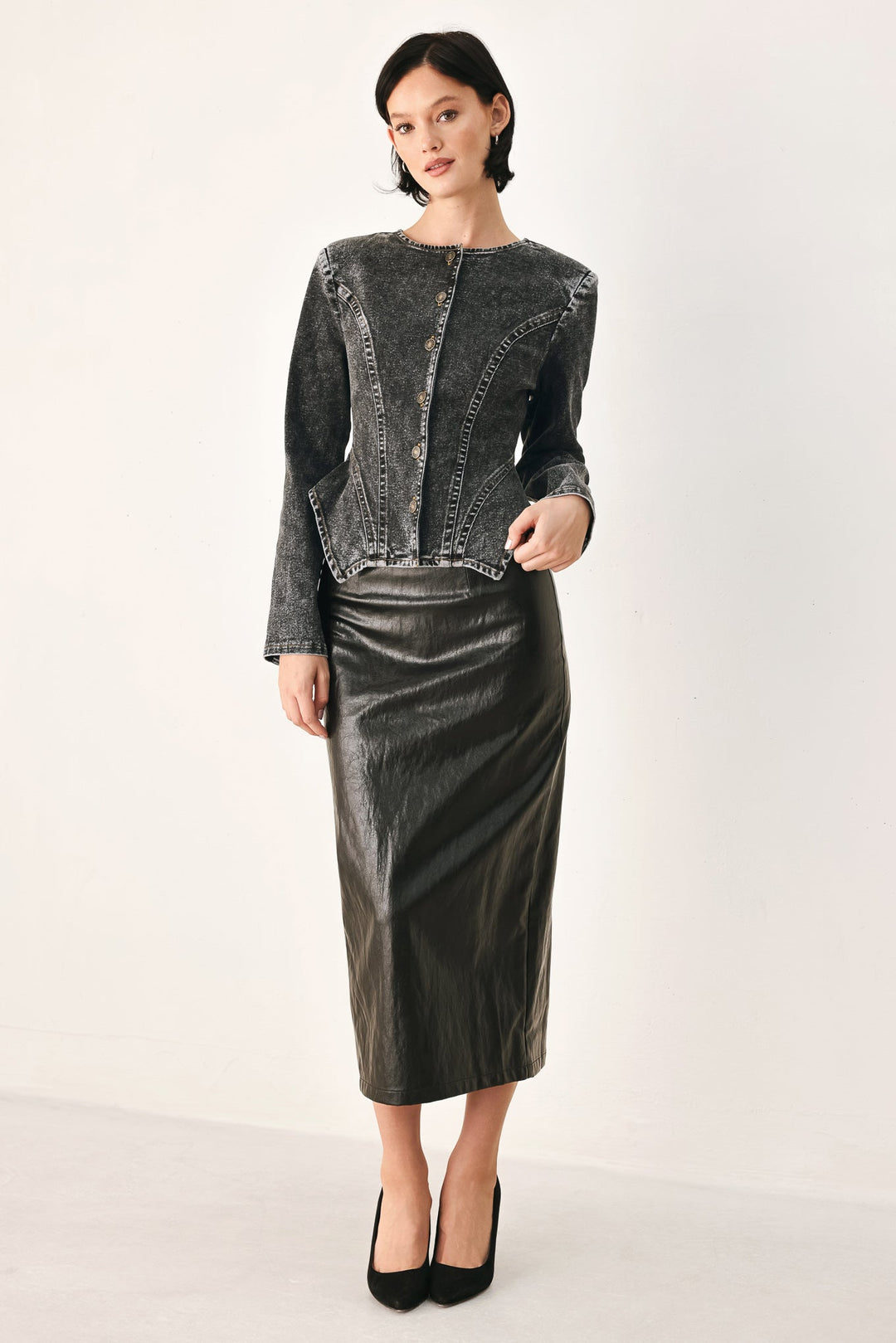 Downtown Edge Acid Wash Peplum Jacket from KADOU Boutique